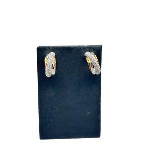 Vintage Swarovski Signed Swan Hoops Earrings Clear Crystals Silver & Gold Plated